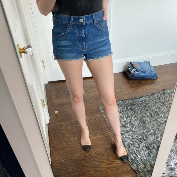 mid wash denim shorts